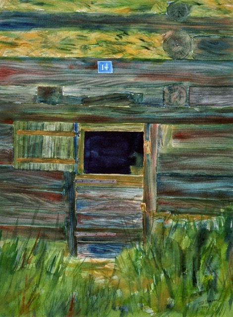 'Kuhstall Nummer 14' (Lugnez)  Aquarell 47x34cm  Till Strassen 1994