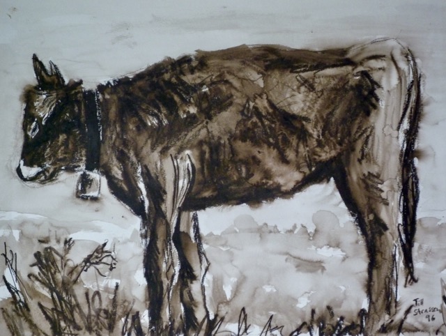 'Rind im Wind'  Aquarellkreide / laviert 45x 60cm  Till Strassen 1996