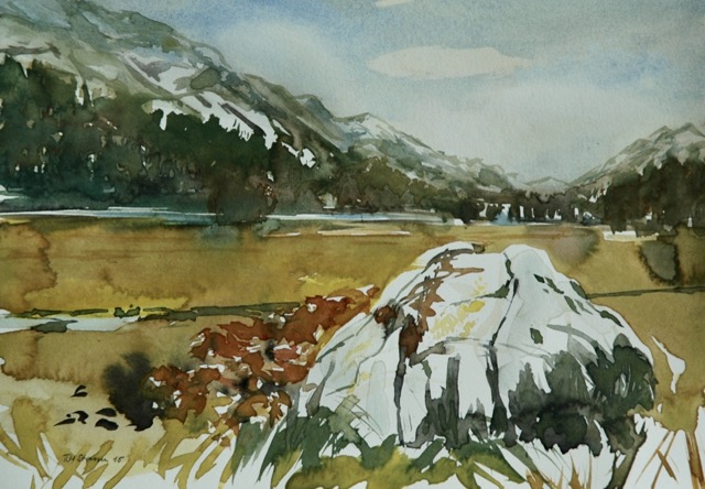 'Grosser Stein' (Oberengadin)  Aquarell 16x22cm  Till Strassen 2015